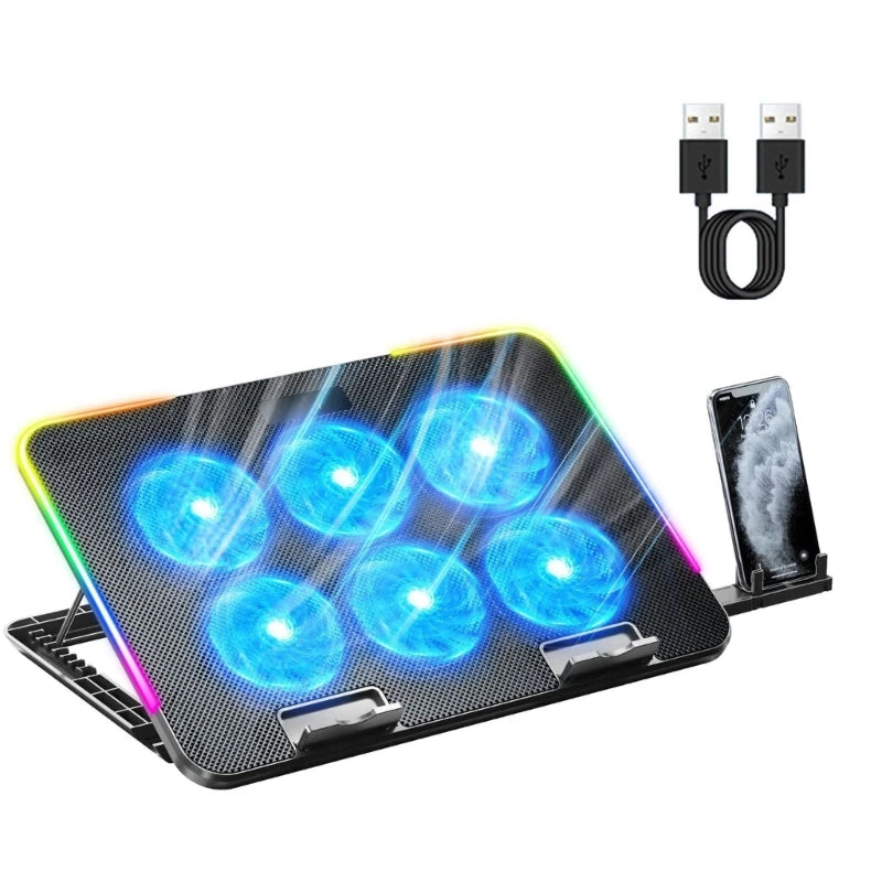 6-Fan Laptop Cooling Pad with LED