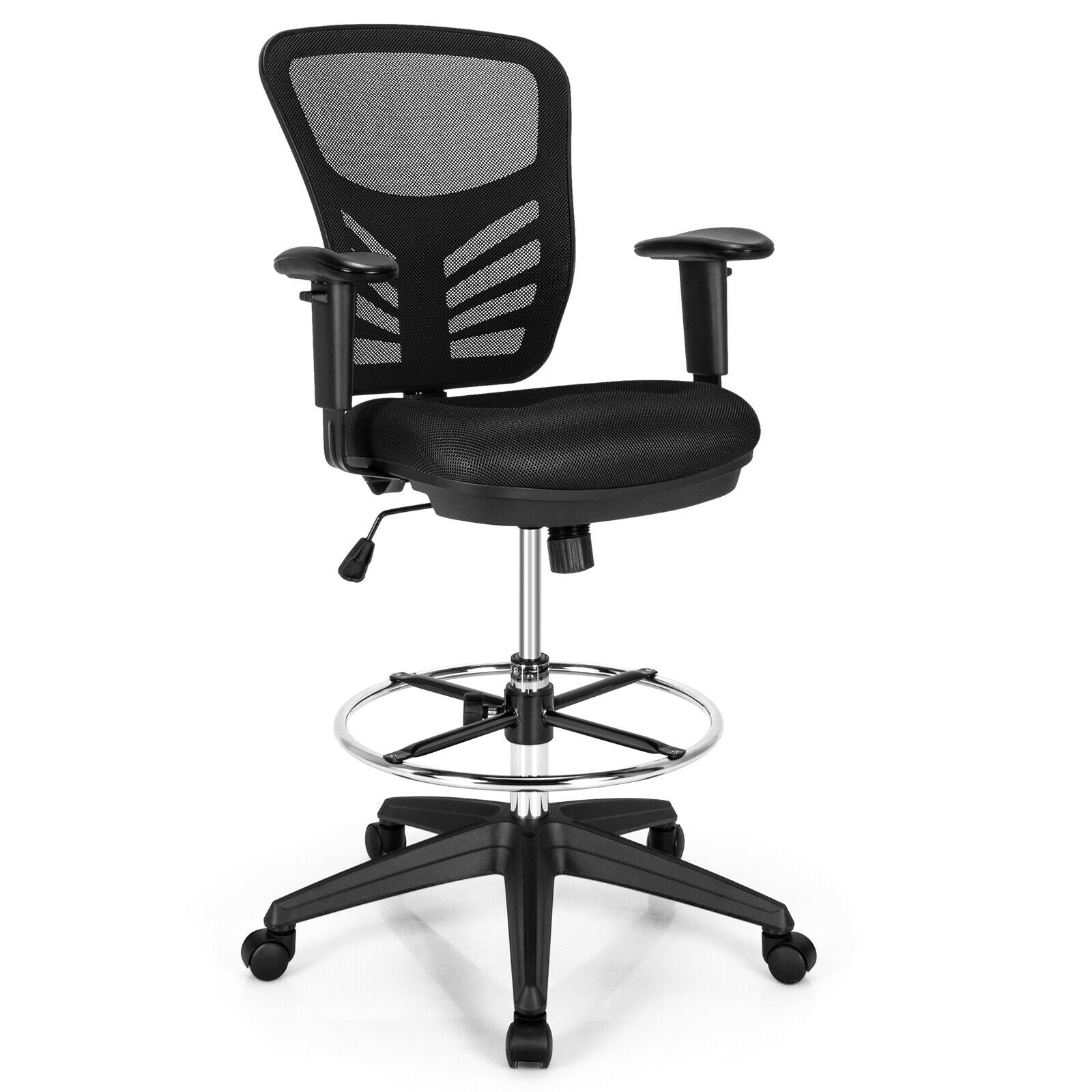 Black Mesh Drafting Chair with Foot Ring