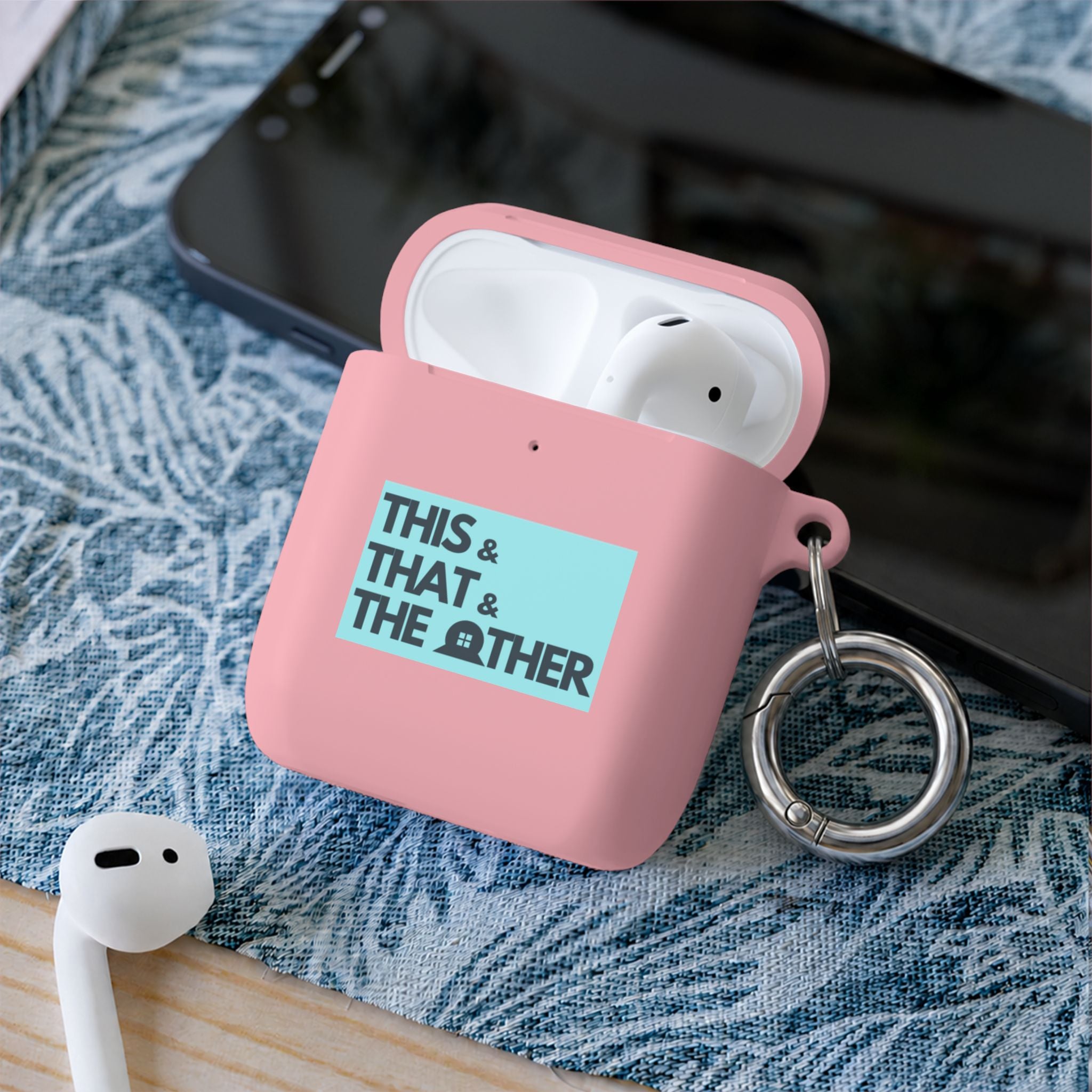 AirPods Case — "This & That & The Other" Retro Blue Keyring Cover