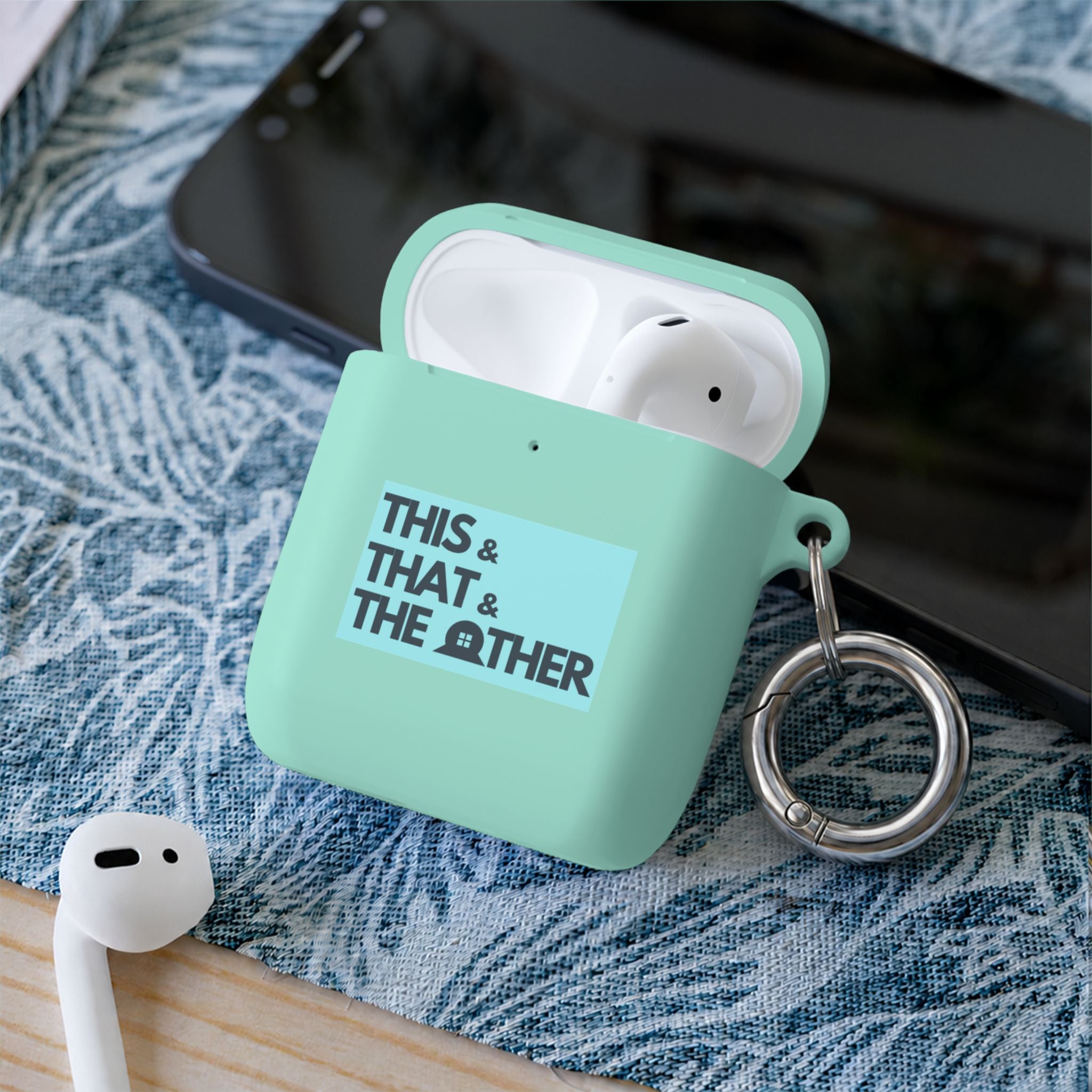 AirPods Case — "This & That & The Other" Retro Blue Keyring Cover