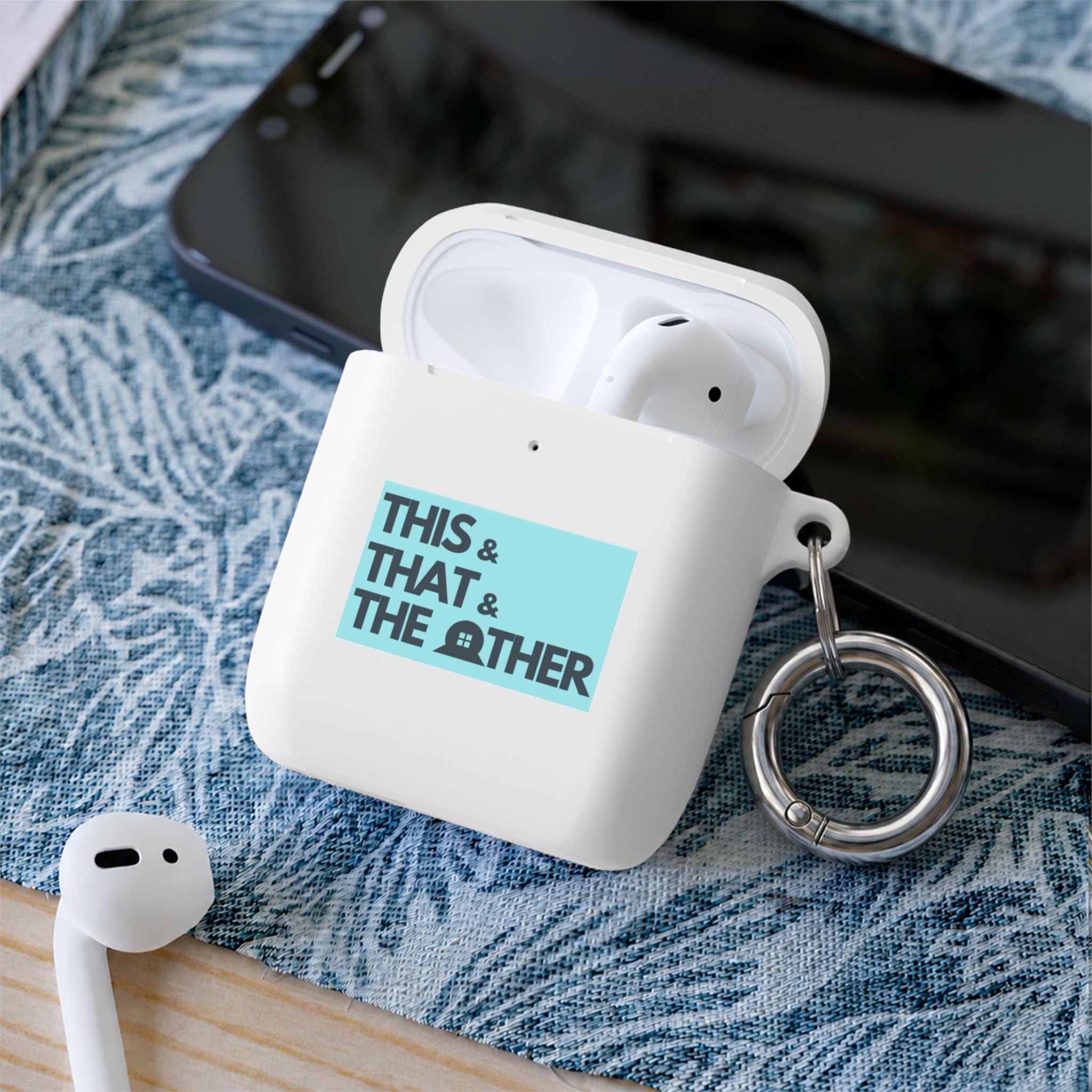 AirPods Case — "This & That & The Other" Retro Blue Keyring Cover