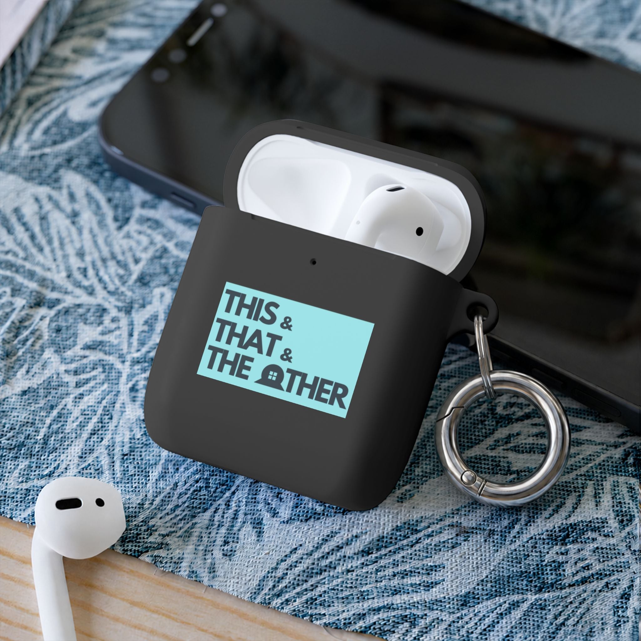 AirPods Case — "This & That & The Other" Retro Blue Keyring Cover