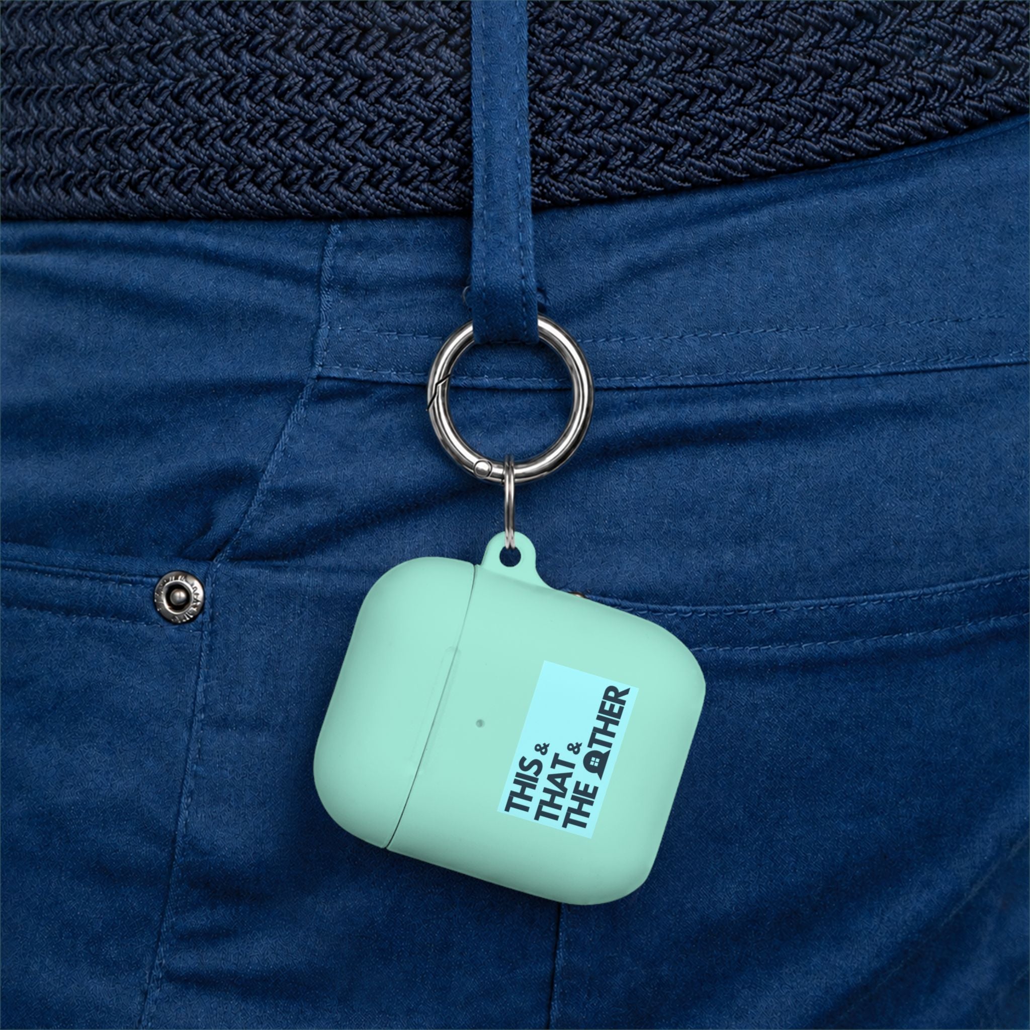 AirPods Case — "This & That & The Other" Retro Blue Keyring Cover