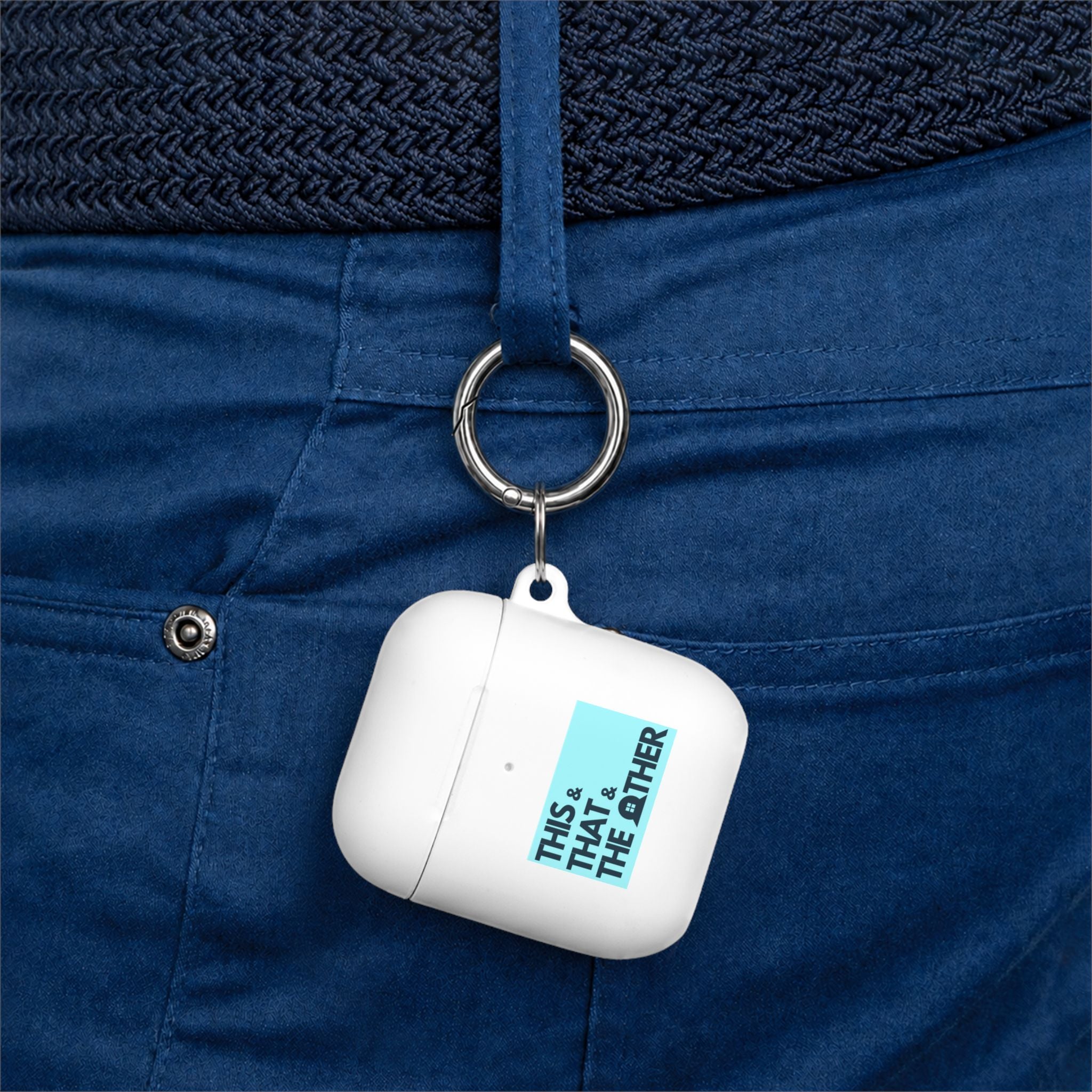 AirPods Case — "This & That & The Other" Retro Blue Keyring Cover