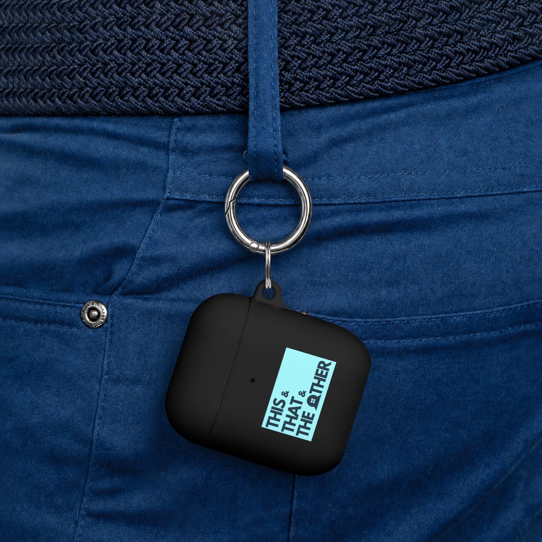 AirPods Case — "This & That & The Other" Retro Blue Keyring Cover