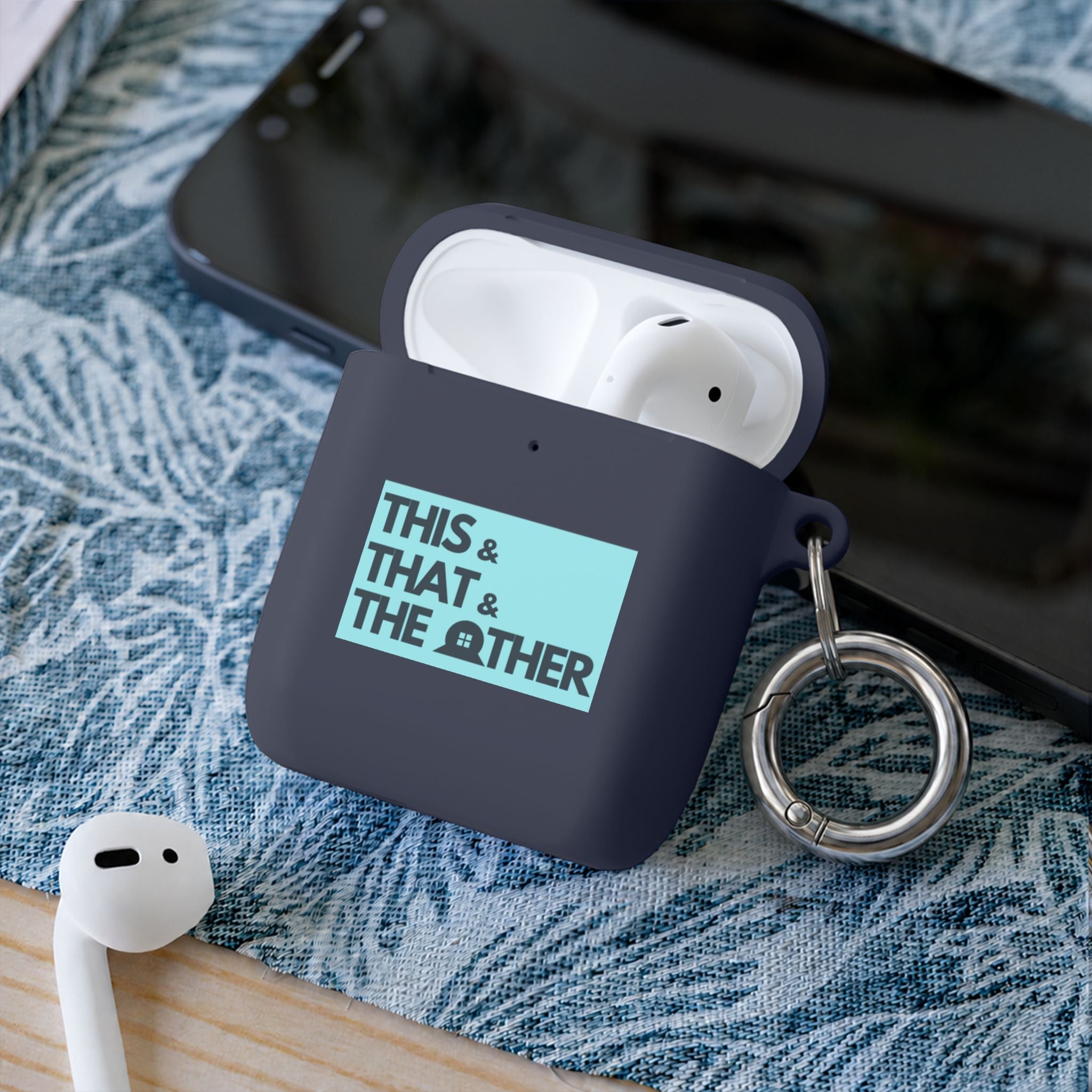 AirPods Case — "This & That & The Other" Retro Blue Keyring Cover