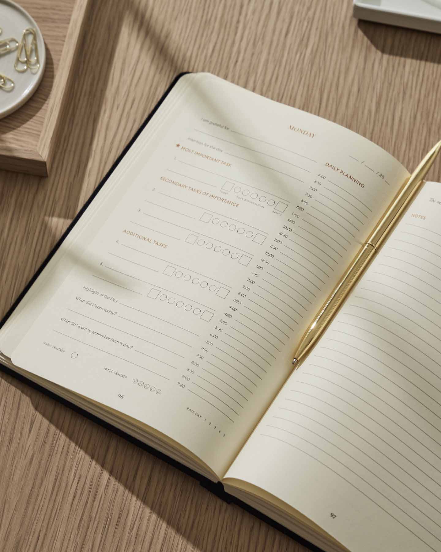 Black Productivity Planner for Daily Organization