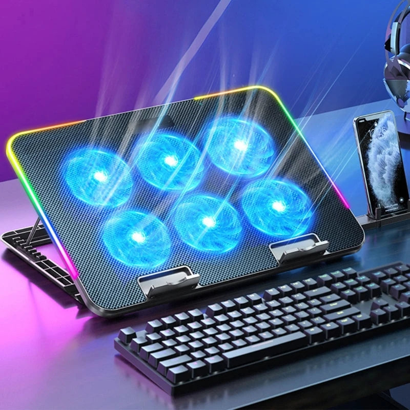 6-Fan Laptop Cooling Pad with LED