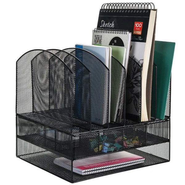 2-Tier Mesh Desk File Organizer with Drawer