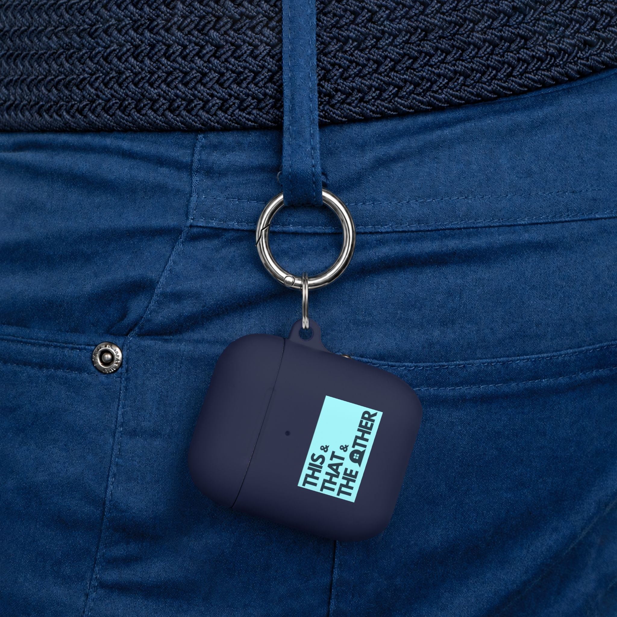 AirPods Case — "This & That & The Other" Retro Blue Keyring Cover