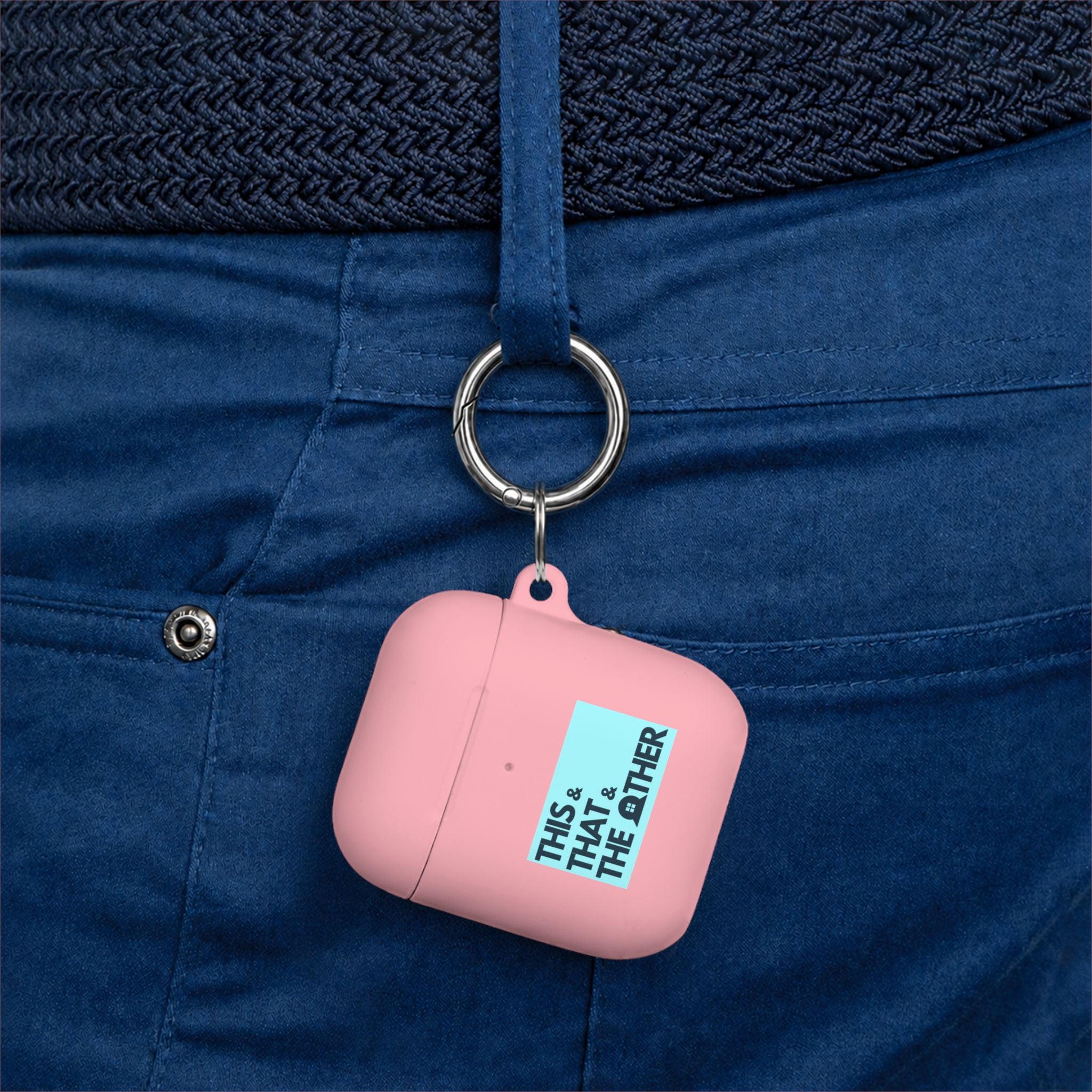 AirPods Case — "This & That & The Other" Retro Blue Keyring Cover