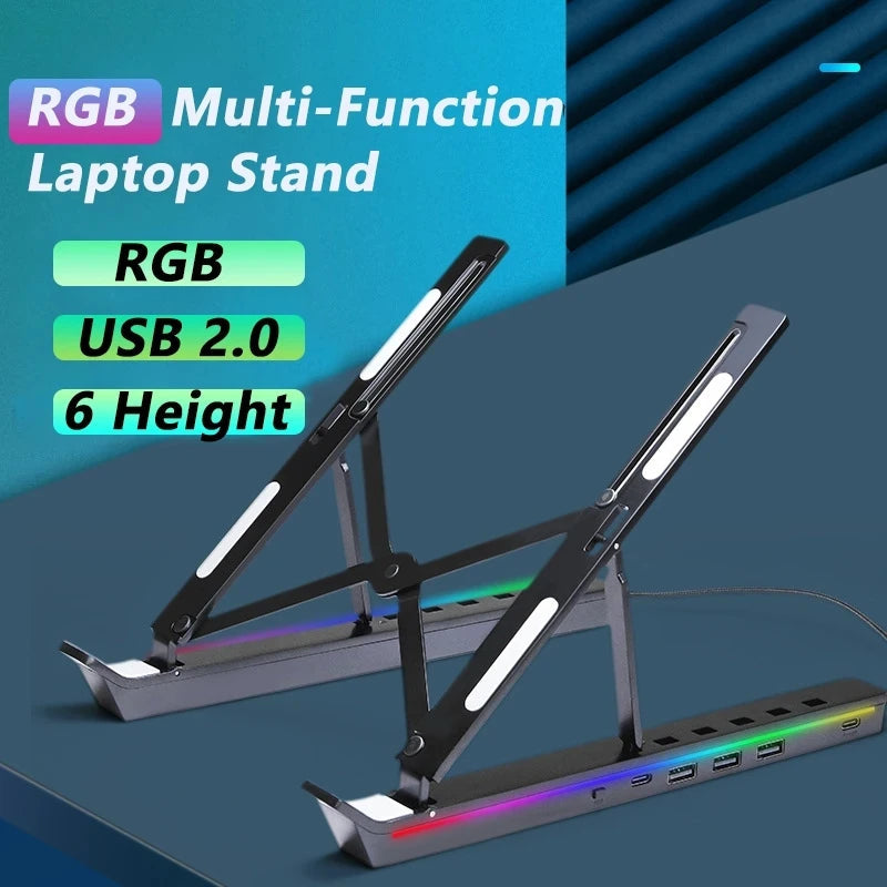 RGB Adjustable Laptop Stand with USB Hub