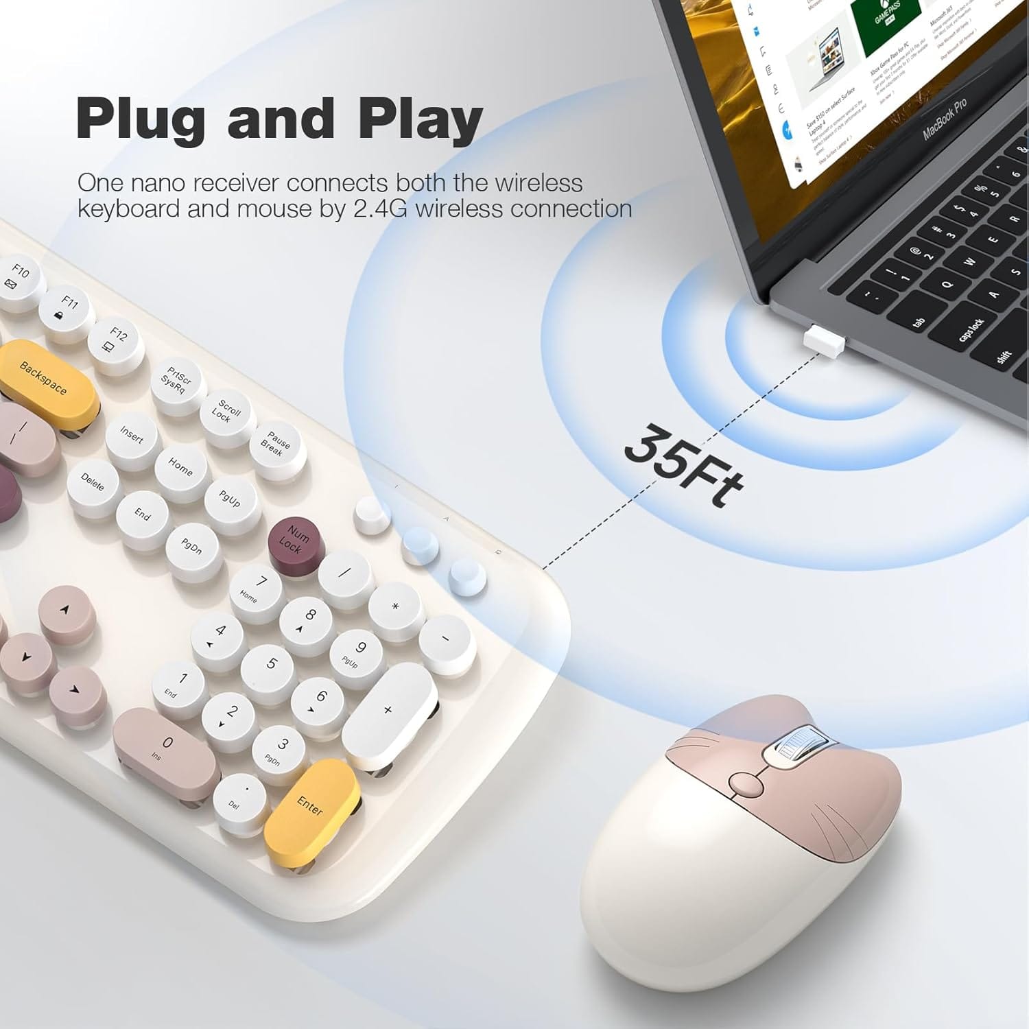 Wireless Keyboard Mouse Combo Silent 104 Keys