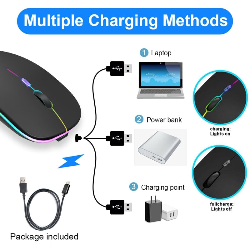 Wireless Bluetooth RGB Rechargeable Ergonomic Mouse