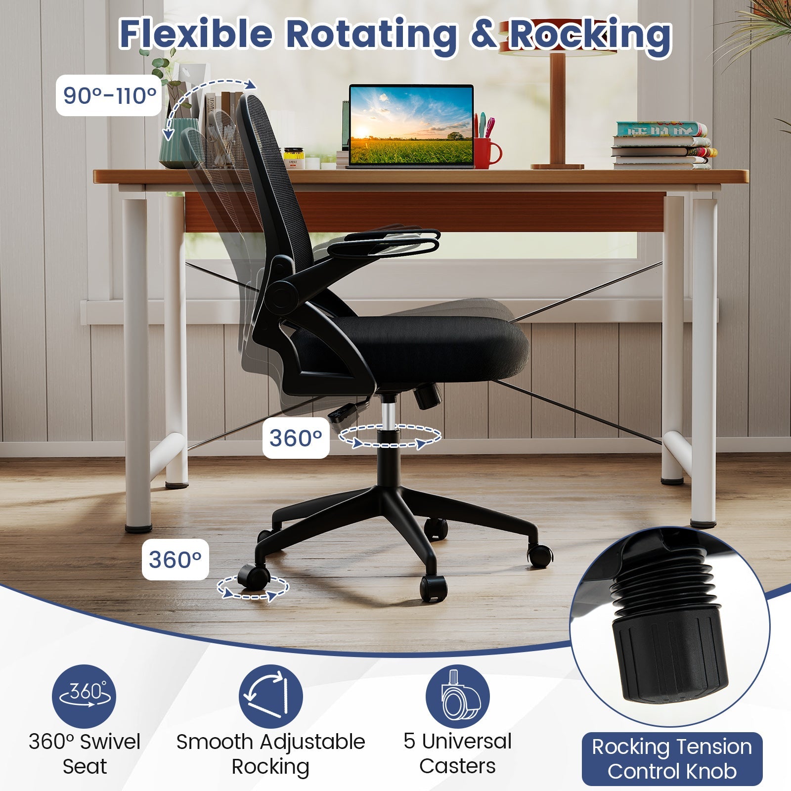 Ergonomic Computer Desk Chair with Lumbar Support and Flip-up Arms