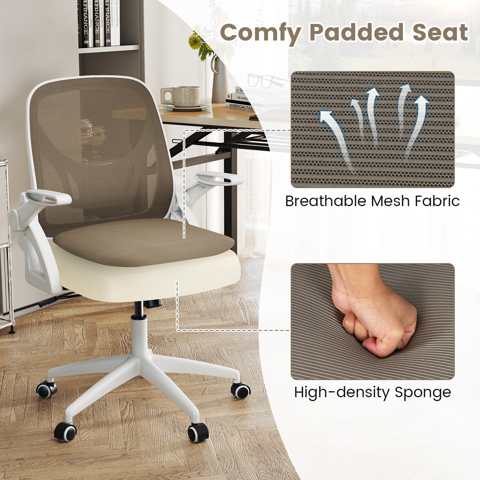 Ergonomic Computer Desk Chair with Lumbar Support and Flip-up Arms
