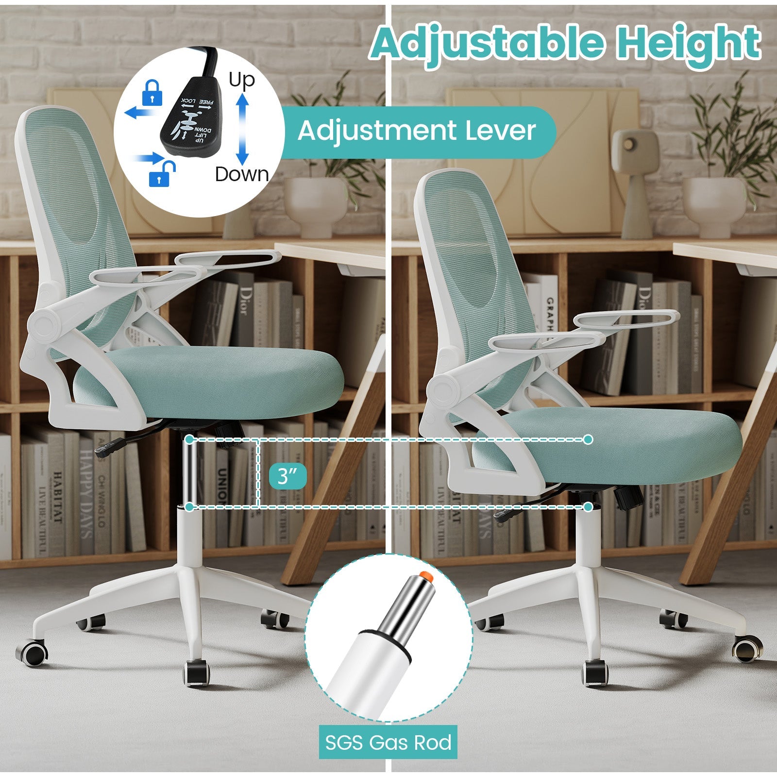 Ergonomic Computer Desk Chair with Lumbar Support and Flip-up Arms