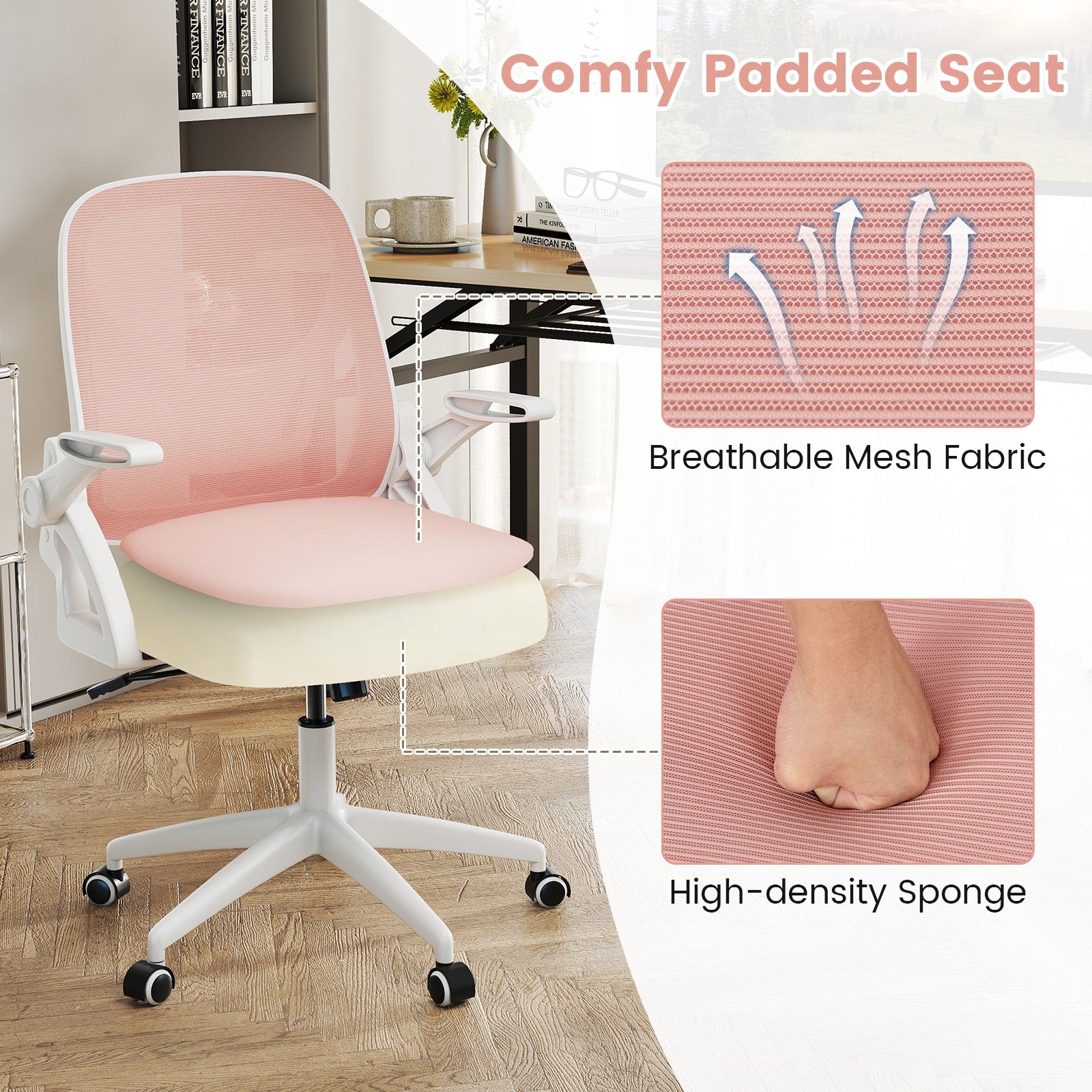Ergonomic Computer Desk Chair with Lumbar Support and Flip-up Arms