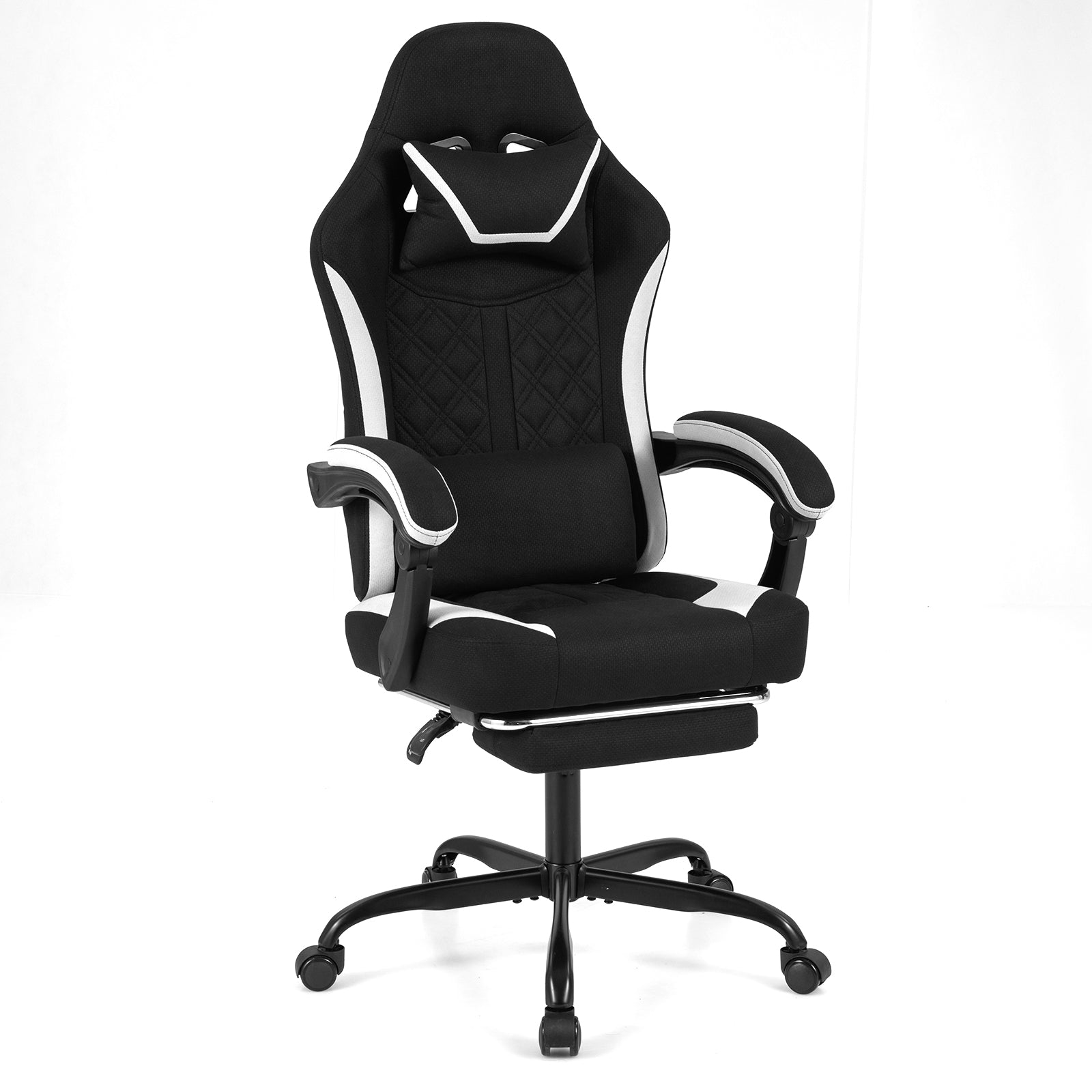 Black Gaming Chair with Headrest and Footrest