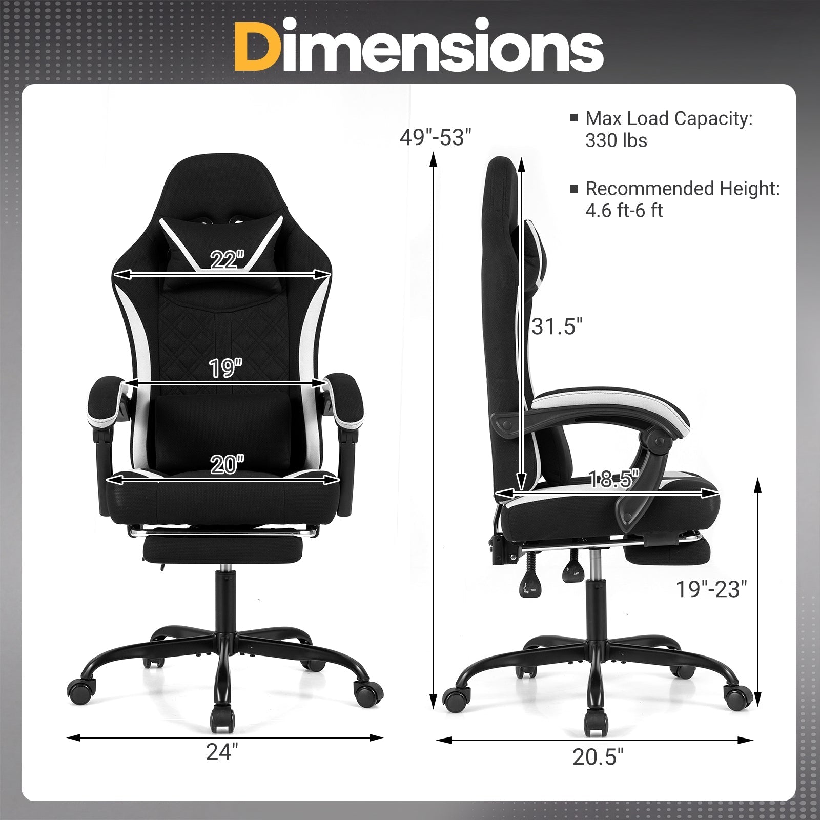 Black Gaming Chair with Headrest and Footrest