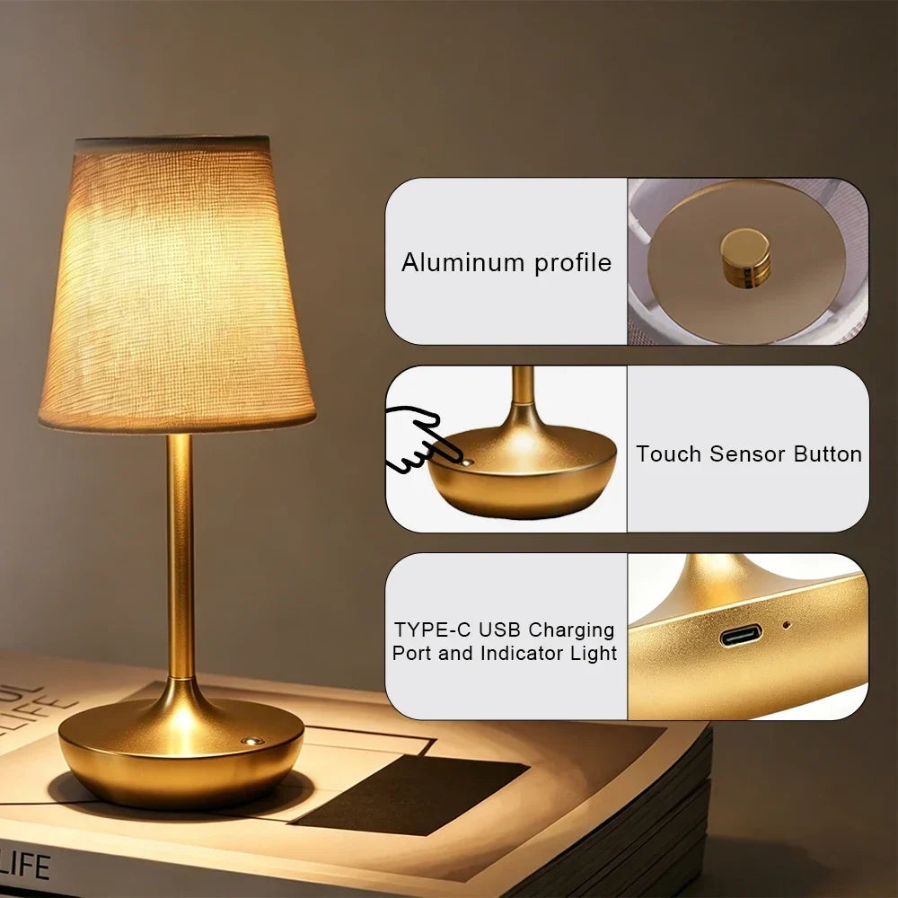 Rechargeable LED Fabric Lampshade Table Lamp