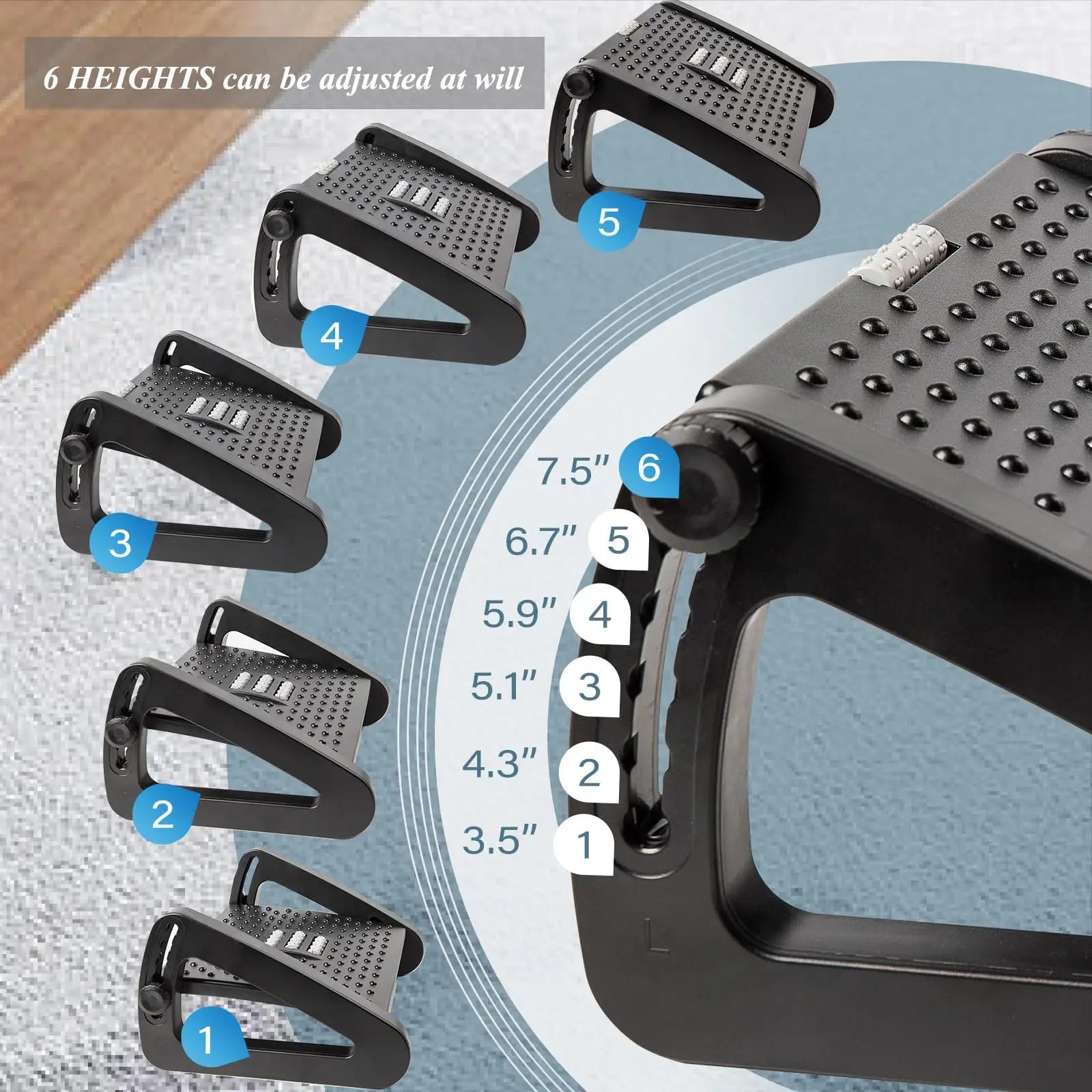 Ergonomic Under-Desk Footrest With Massage Rollers