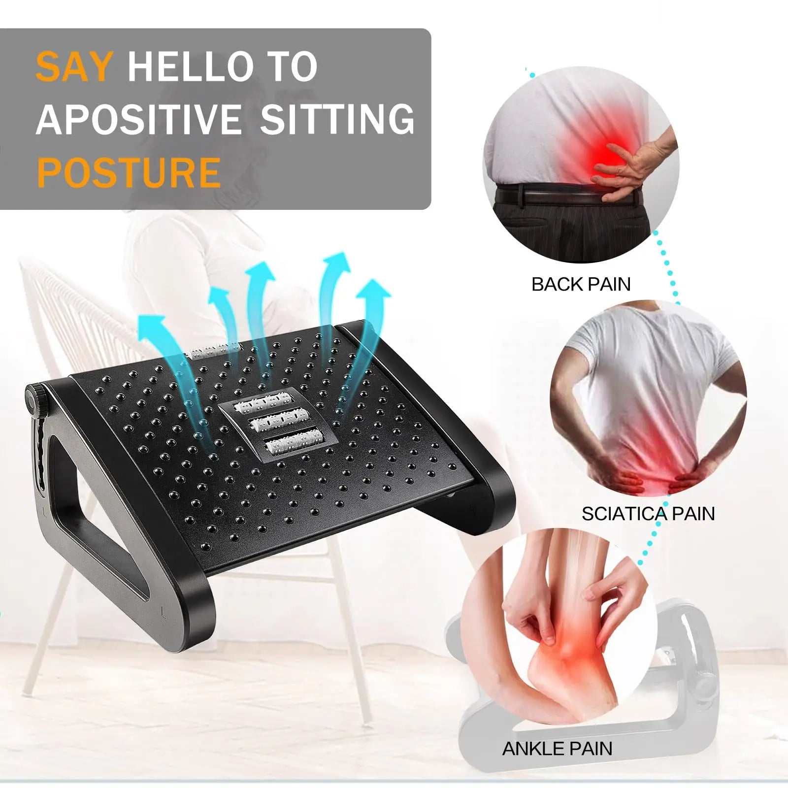 Ergonomic Under-Desk Footrest With Massage Rollers