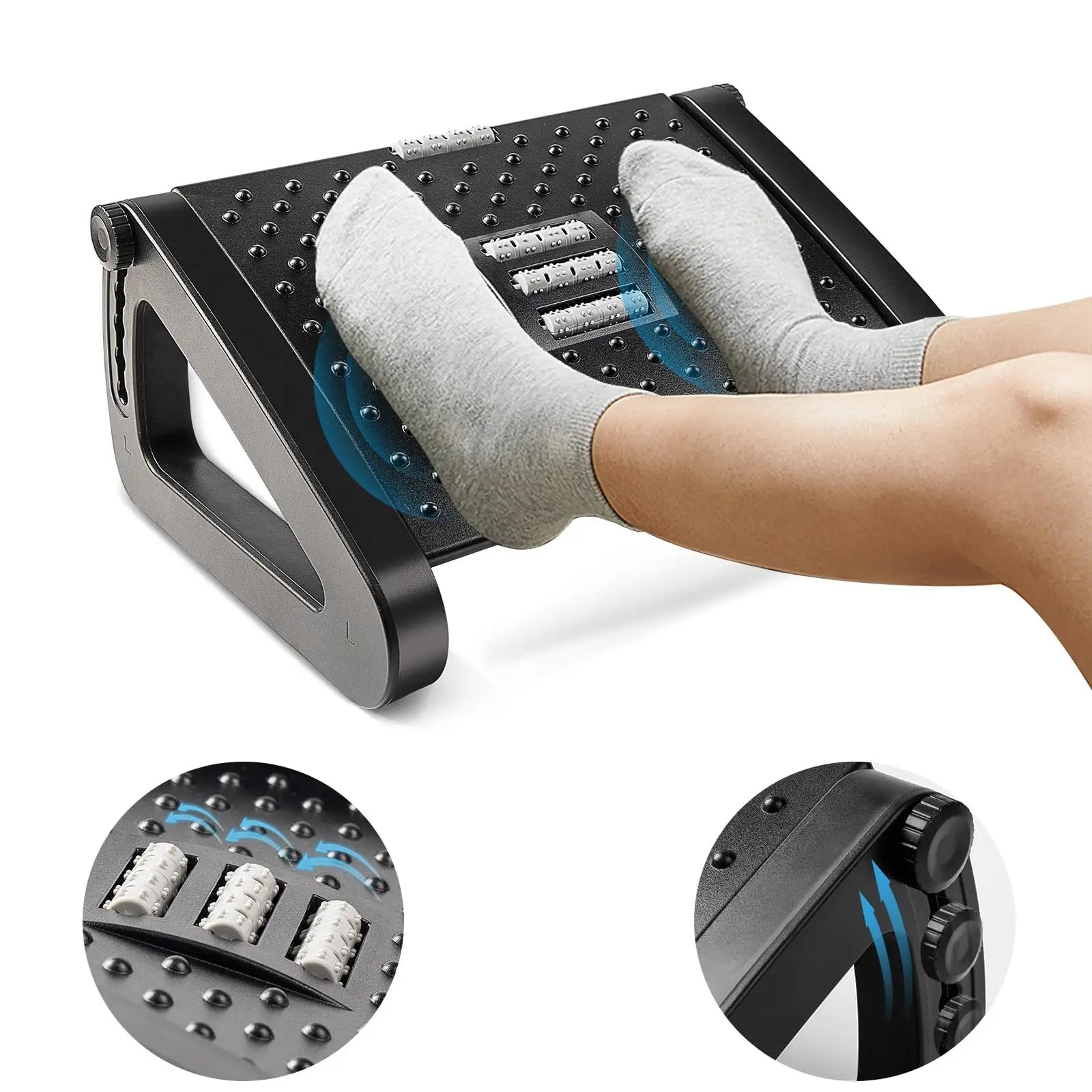 Ergonomic Under-Desk Footrest With Massage Rollers