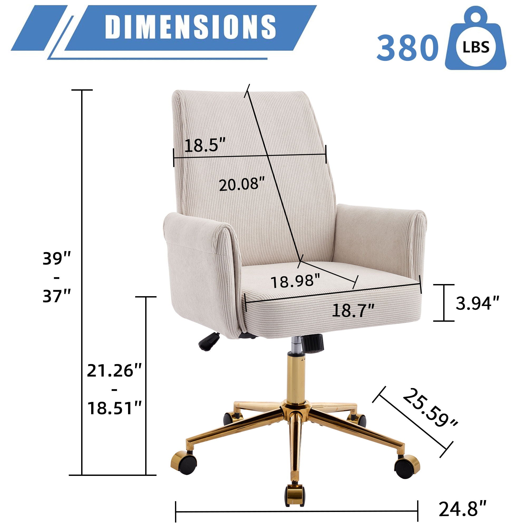 Ergonomic Mid-Back Office Chair with Gold Base