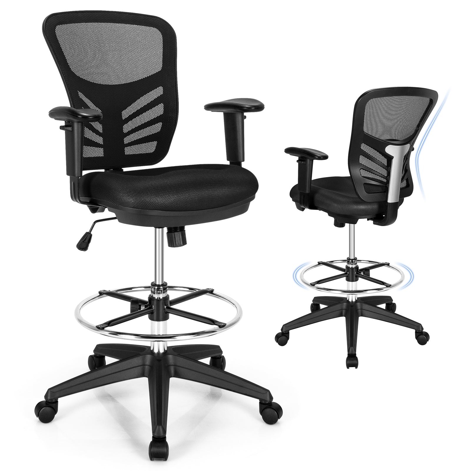 Black Mesh Drafting Chair with Foot Ring