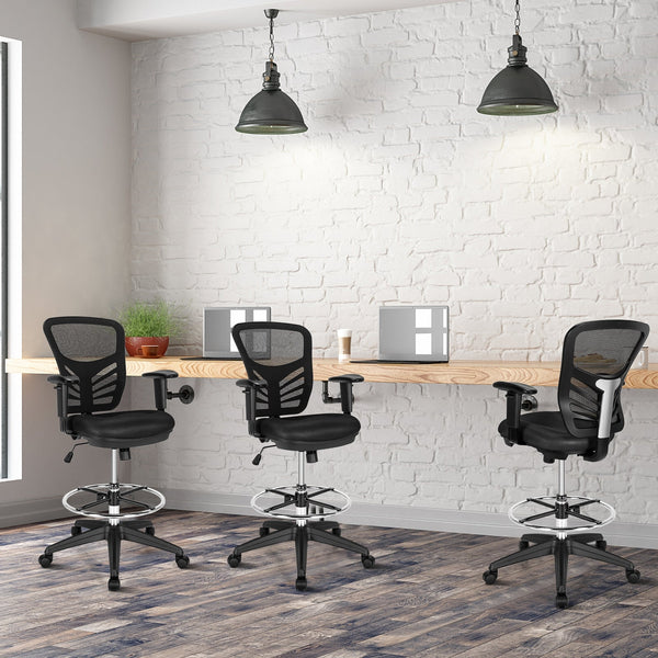 Black Mesh Drafting Chair with Foot Ring