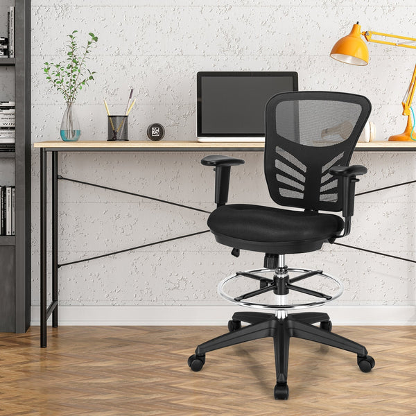Black Mesh Drafting Chair with Foot Ring