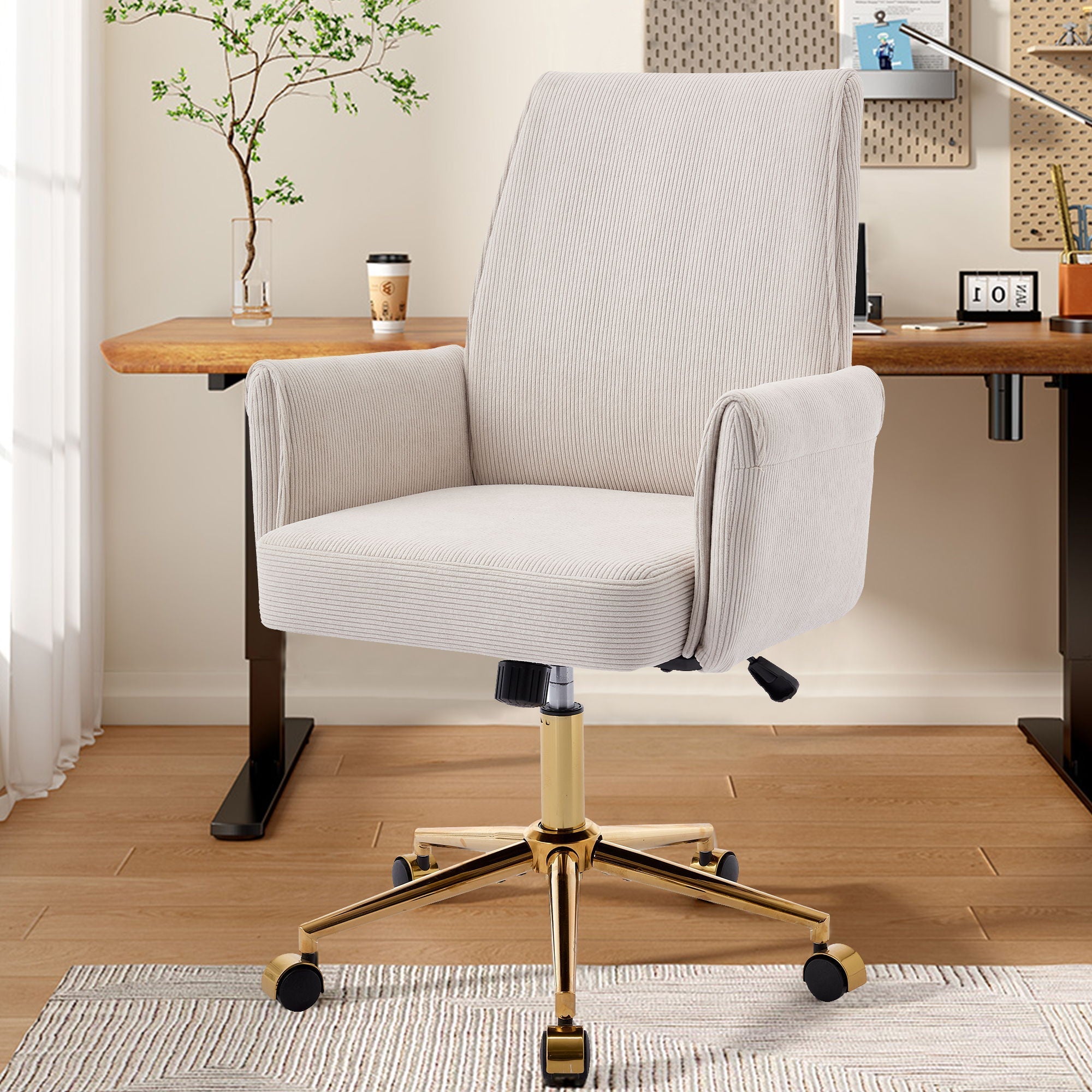 Ergonomic Mid-Back Office Chair with Gold Base