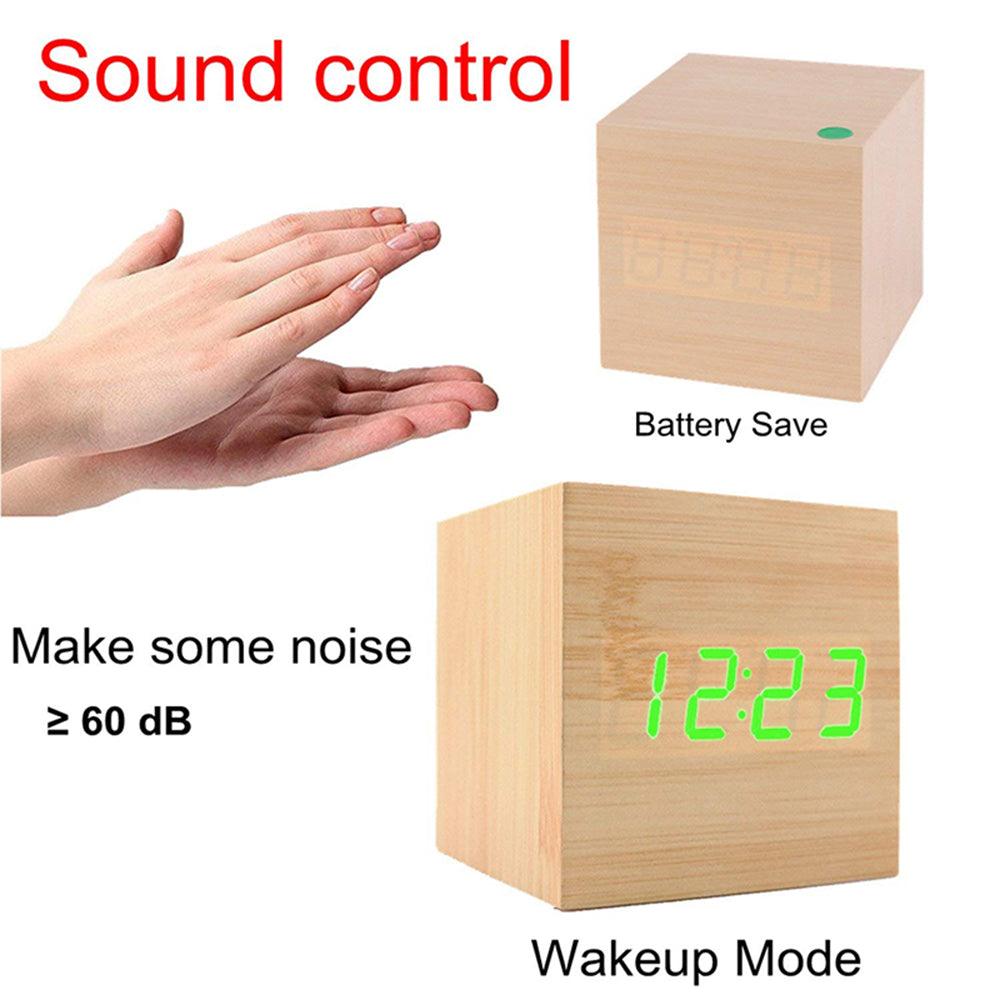 Wooden LED Digital Alarm Clock with Temperature