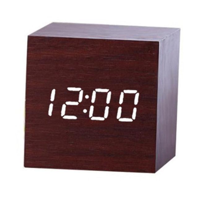 Wooden LED Digital Alarm Clock with Temperature