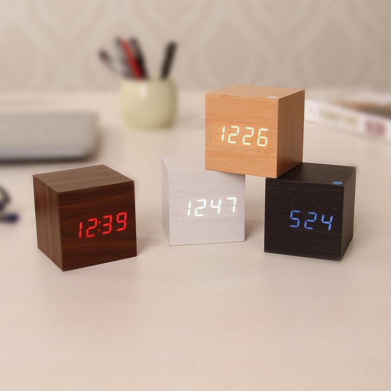Wooden LED Digital Alarm Clock with Temperature