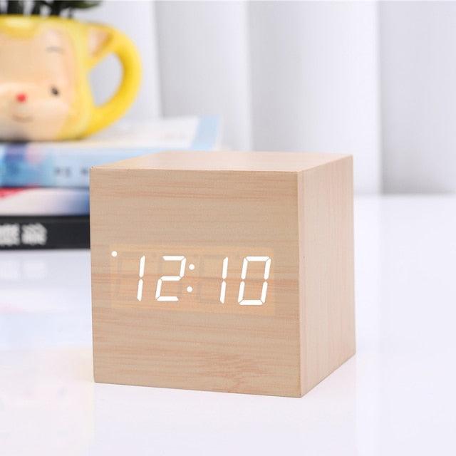 Wooden LED Digital Alarm Clock with Temperature