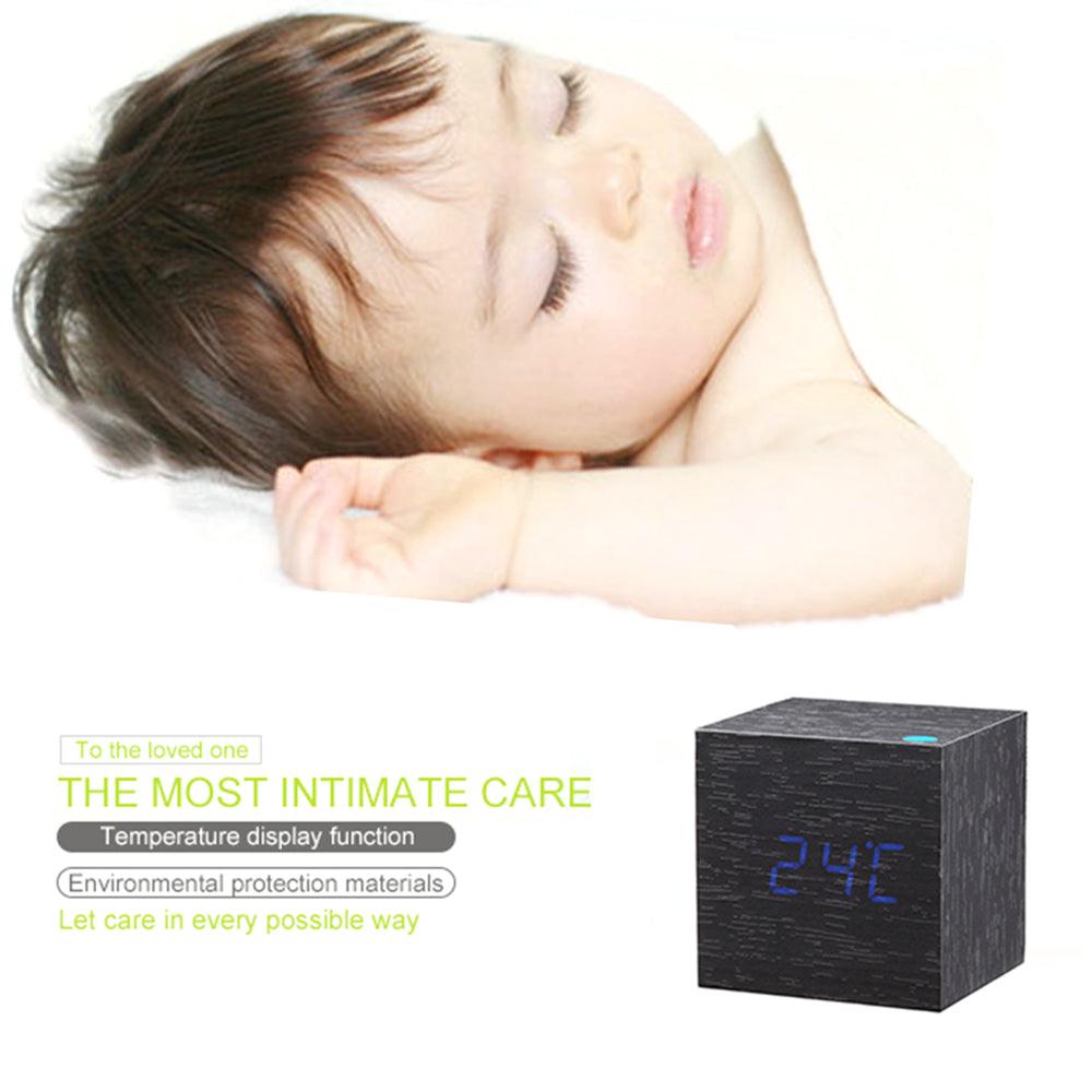 Wooden LED Digital Alarm Clock with Temperature