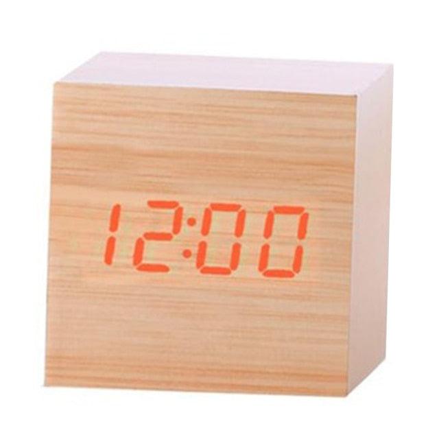 Wooden LED Digital Alarm Clock with Temperature