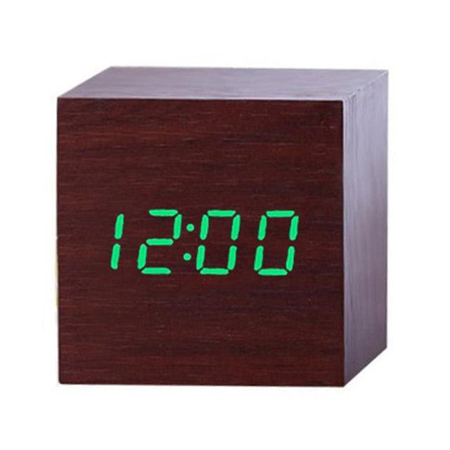 Wooden LED Digital Alarm Clock with Temperature